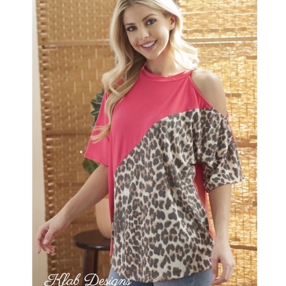 New! Clearance 🔥 Reddish Pink One Shoulder Animal Print Diagonal Cut Top - Picture 4 of 7